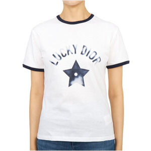 Christian Dior Lucky Dior Ringer Short Sleeve Graphic Tee White/Navy Women's XS